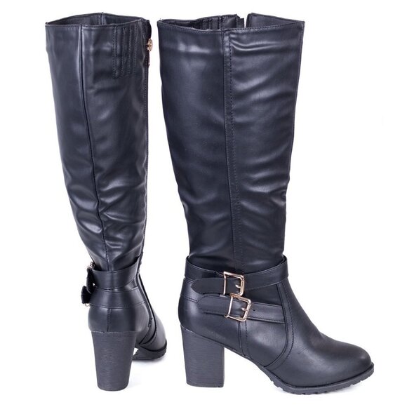 Women Faux Leather Boots Tall Fashion Boots w/ Zipper - Picture 2 of 4
